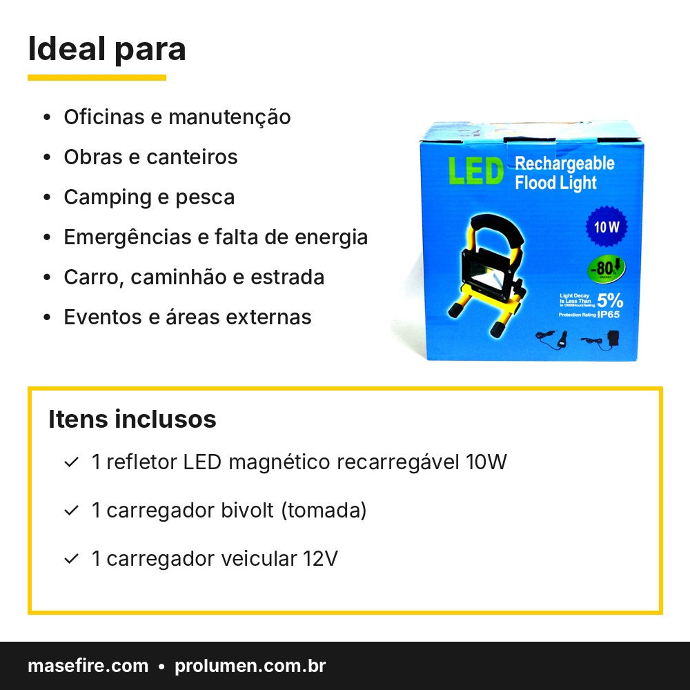 Foco LED Magnético Recargable 10W 1800 Lúmenes IP65 - Ref 3025