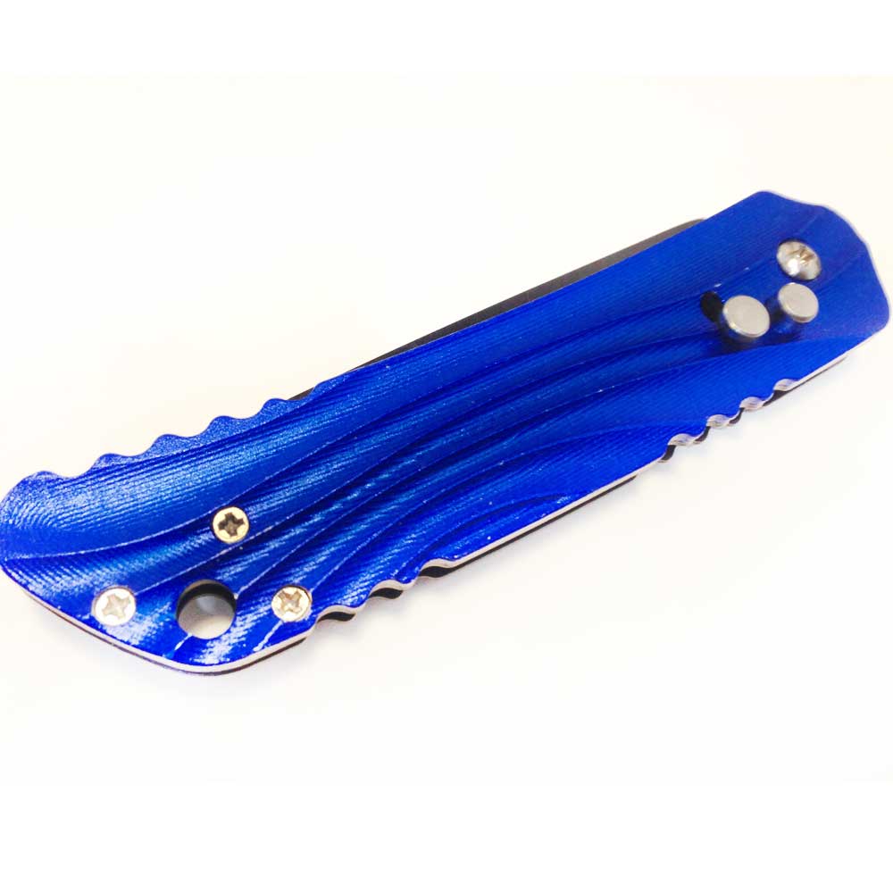 Canivete tático azul e preto com clip