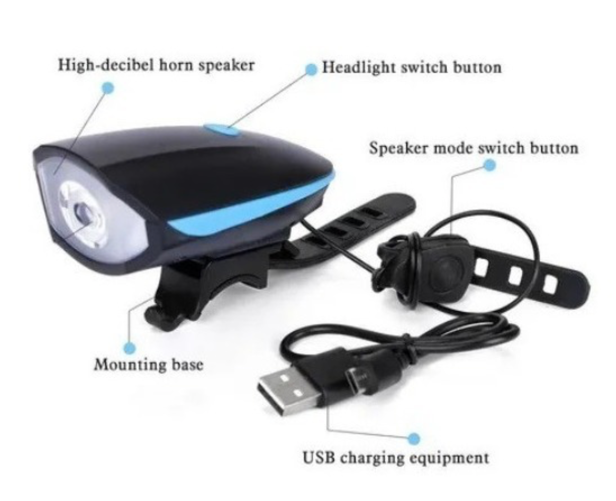 Farol Led De Bike, Recarregável Usb Buzina Ip65