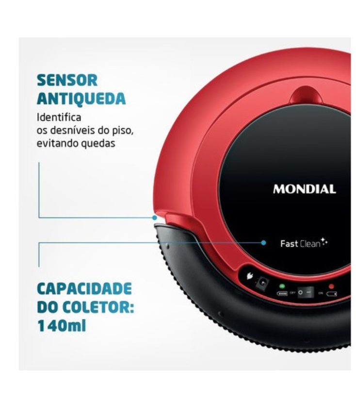 Robô aspirador e passa pano vermelho e preto 127V/220V