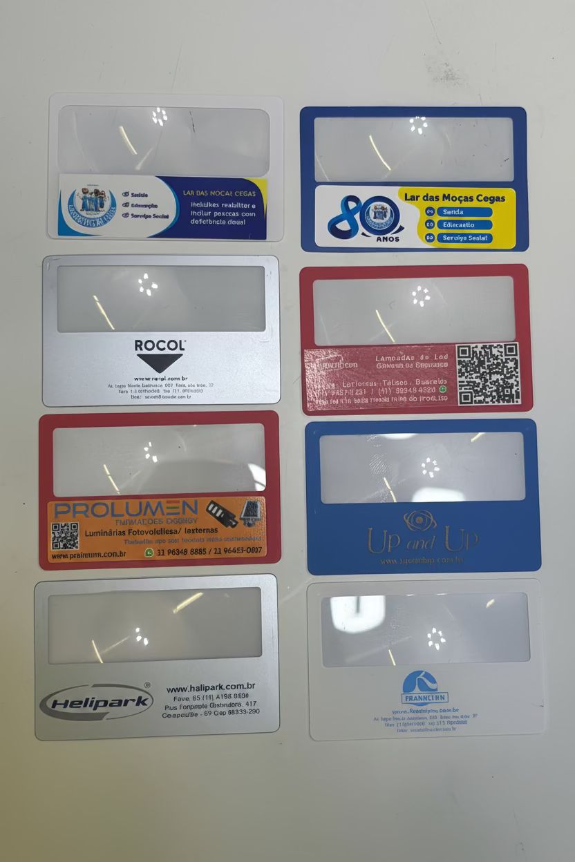 Lupa Cartão super compacta útil, espessura 0,5 mm logo !