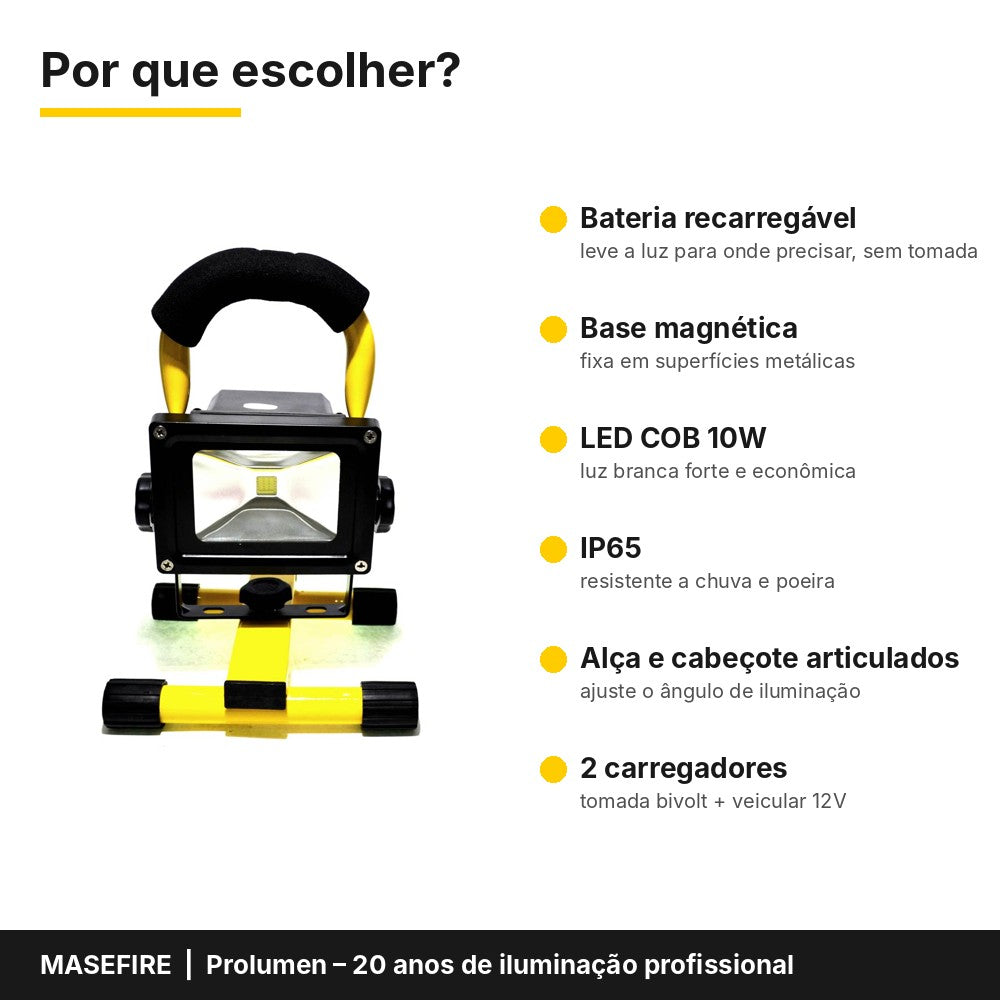 Foco LED Magnético Recargable 10W 1800 Lúmenes IP65 - Ref 3025