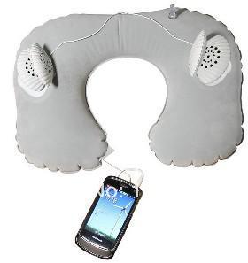 Travesseiro inflável com fones de ouvido