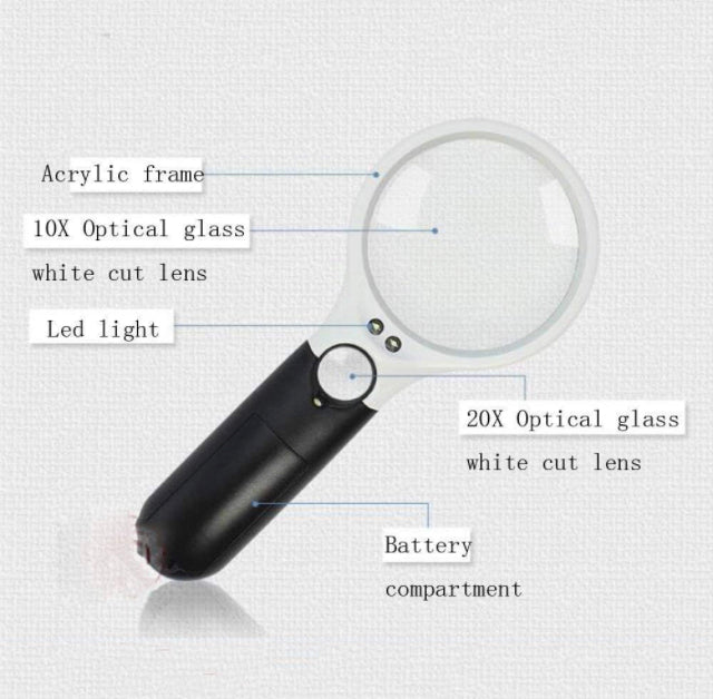 Lupa com 3 LEDs - 10X/45 x - 75mm