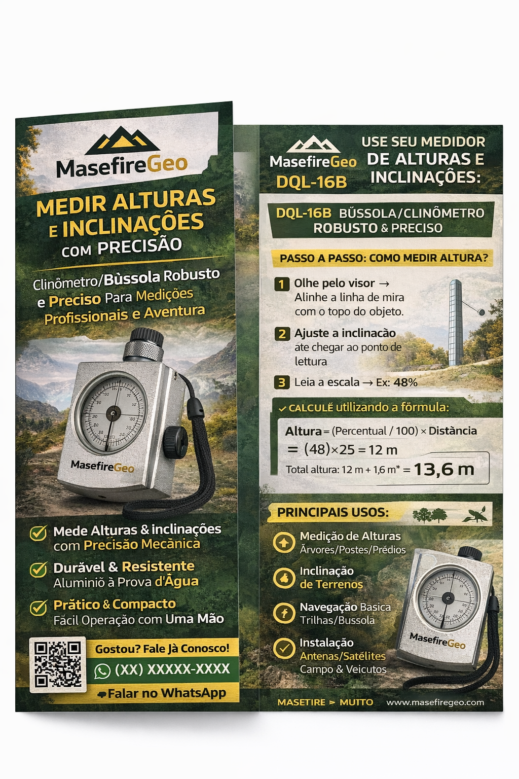Bússola geológica tipo Clar modelo DQL-16 A/B ALTITUDE PRO altímetro & Clinômetro Profissional de Precisão