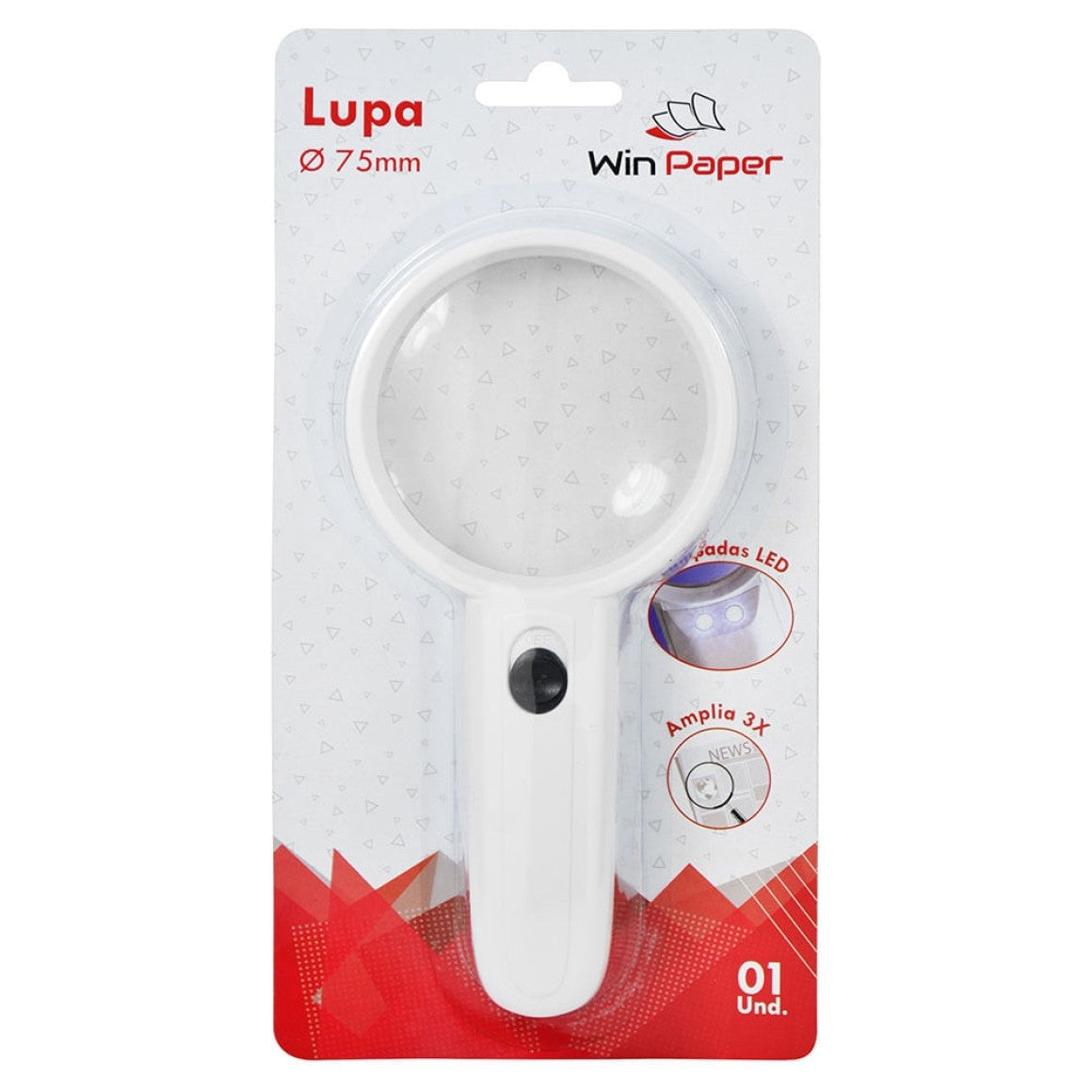 Lupa 3x 75mm com 2 Leds