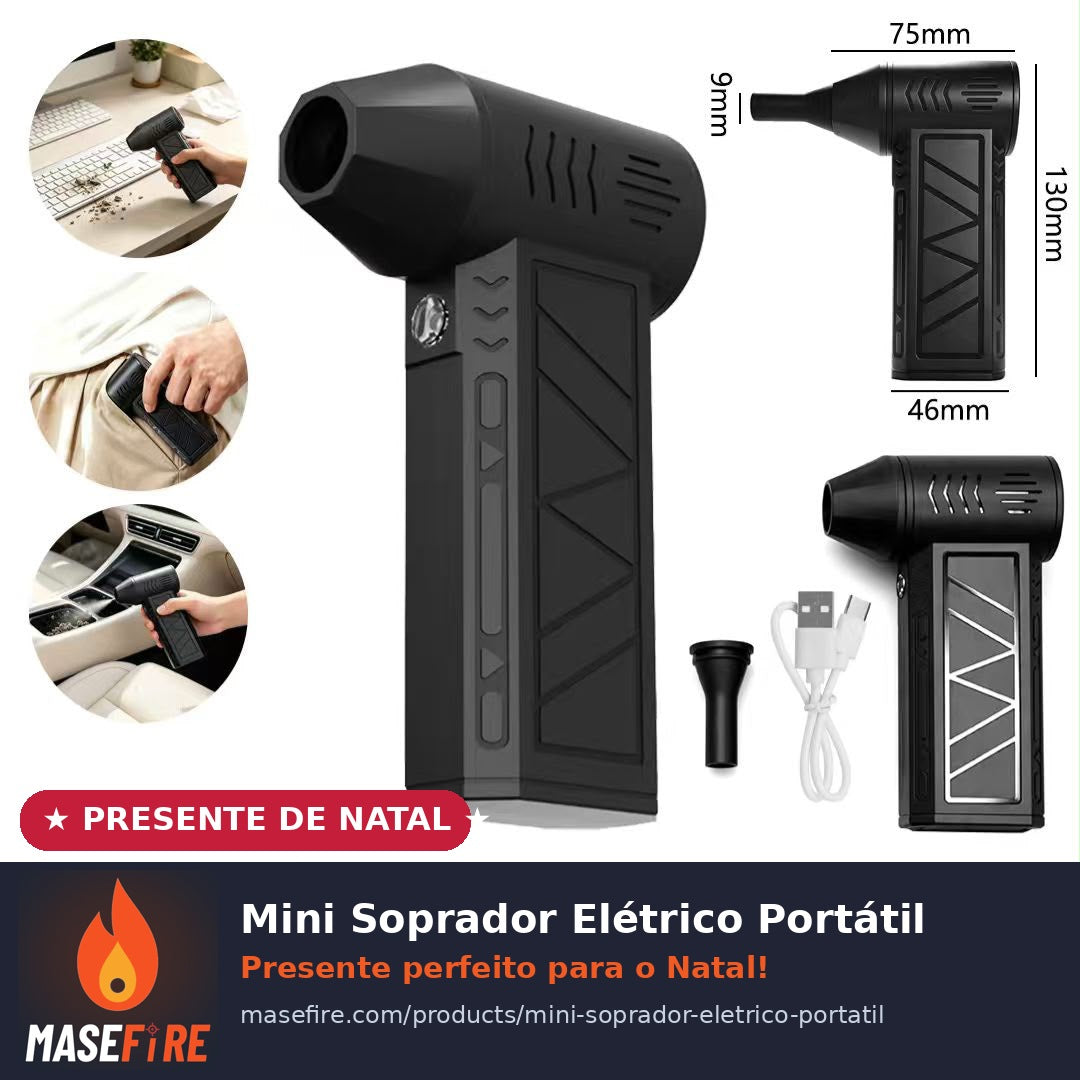 Mini Soprador Elétrico Portátil Recarregável Masefire – Acendedor de Churrasqueira, Limpeza de PC e Carro – Presente de Natal – Ref. 4636
